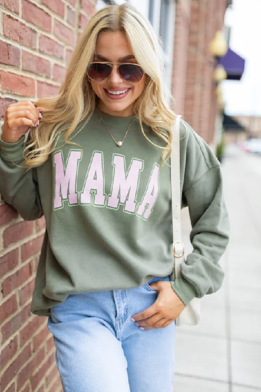 Mama Block Olive Oversized Graphic Sweatshirt