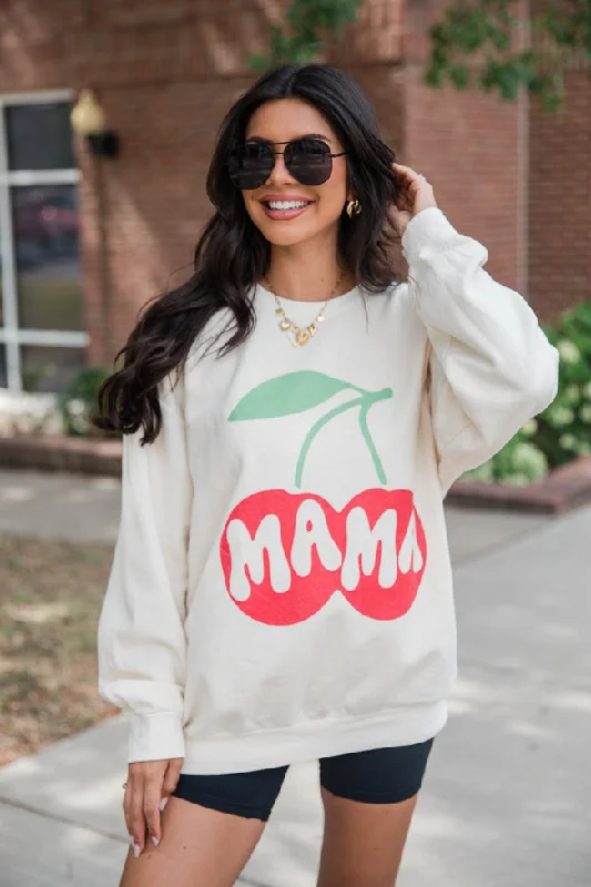 Mama Cherry Cream Oversized Graphic Sweatshirt