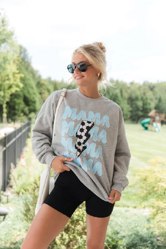 Mama Repeat Soccer Light Grey Oversized Graphic Sweatshirt