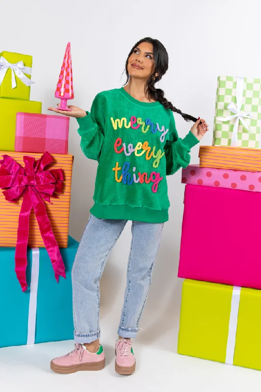 Merry Everything Green Multi Corded Embroidered Sweatshirt