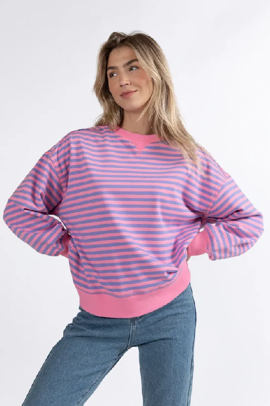 On A Dime Pink And Purple Striped Sweatshirt