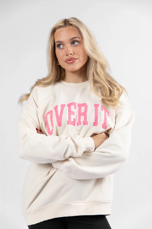 Over It Cream Oversized Graphic Sweatshirt