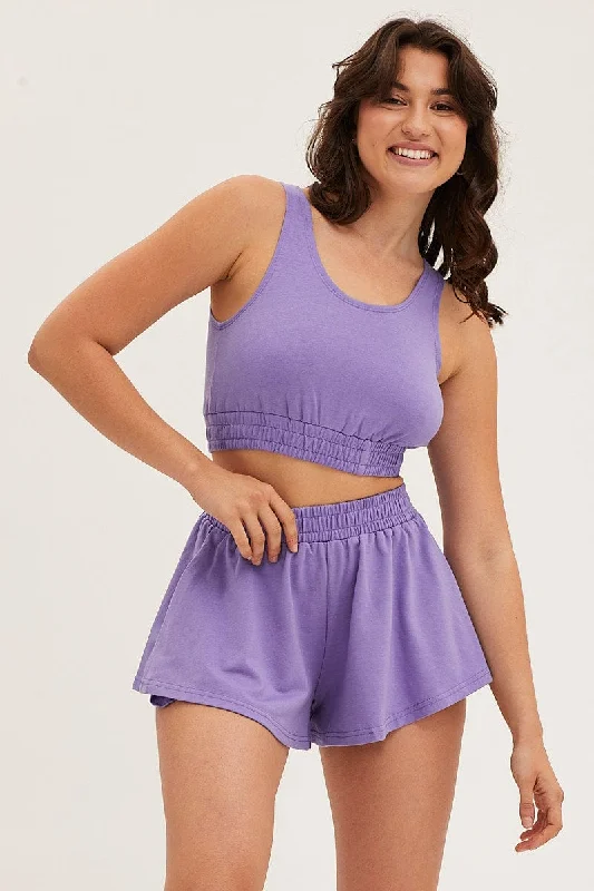 Purple Crop Top Loungewear Set