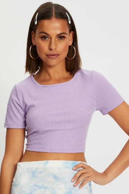 Purple Lace Up Backless Crop Tee