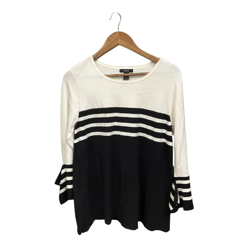 Top 3/4 Sleeve By Alfani In Black & White, Size:L