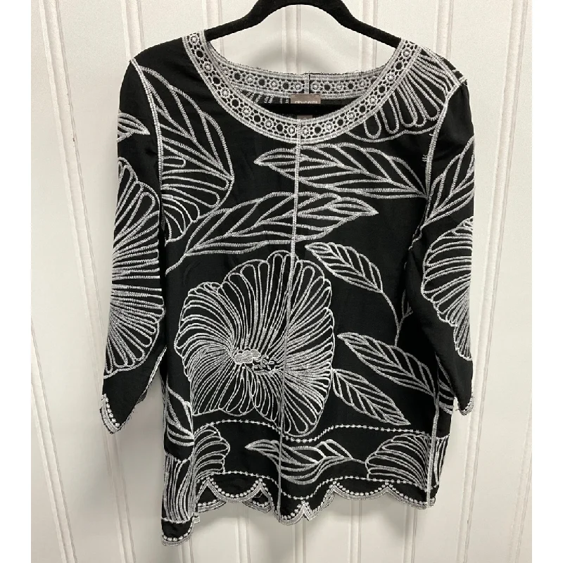 Top 3/4 Sleeve By Chicos In Black & White, Size: L