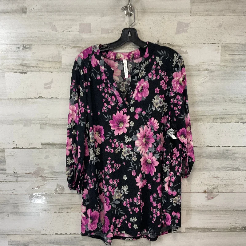 Top 3/4 Sleeve By DEAR SCARLETT In Black & Purple, Size: 3x