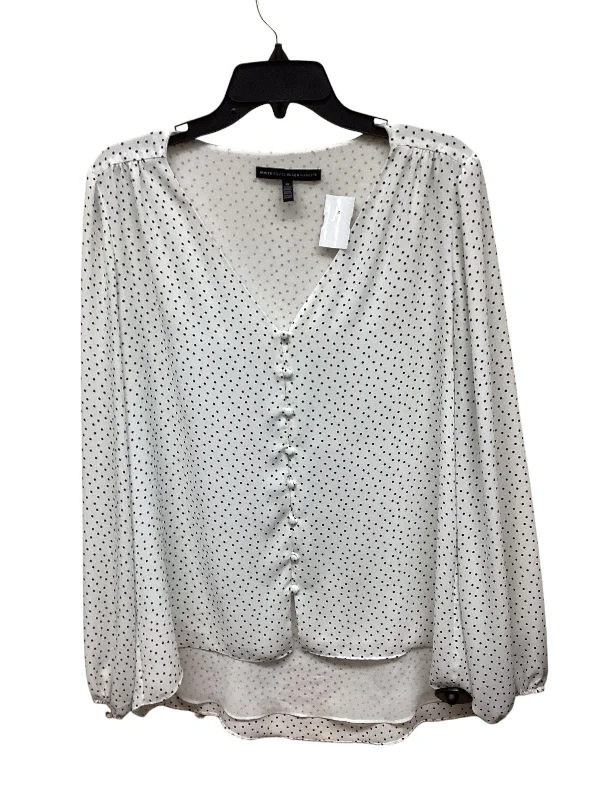 Top Long Sleeve By White House Black Market In Polkadot Pattern, Size: L