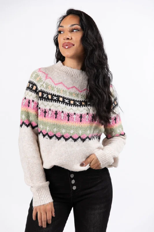 Winter Wonderland Beige Multi Fair Isle Sweater