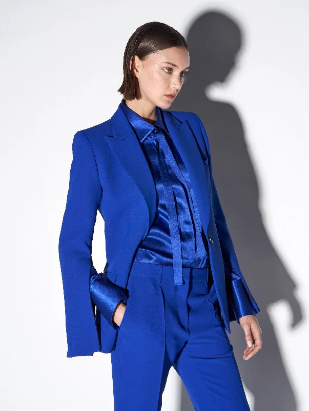 Blue crepe suit jacket with zip sleeves