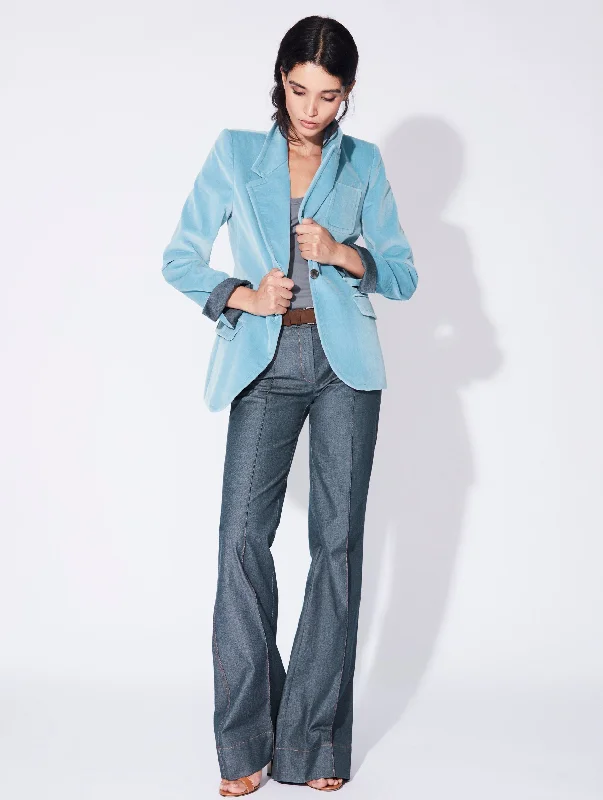 Blue denim smooth velvet suit jacket