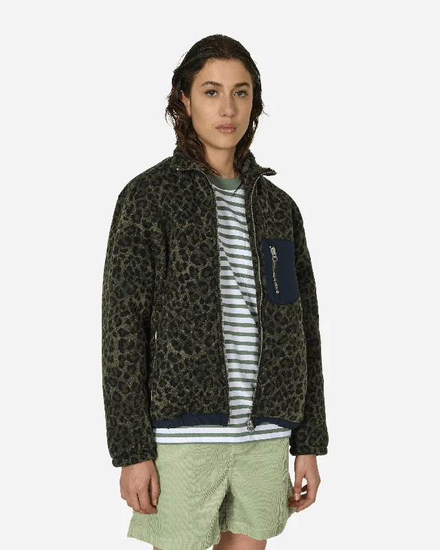 Leopard Reverse Sherpa Jacket Olive