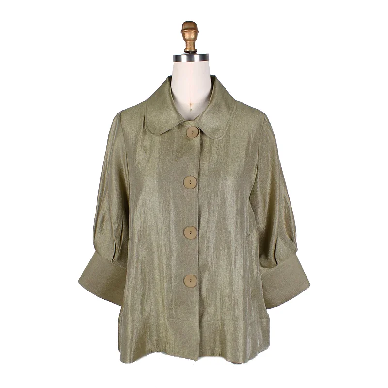 Damee Button Front Short Swing Jacket in Olive - 4741-OLV