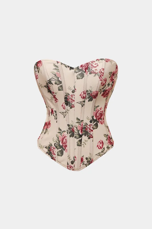 Floral Print Hook And Eye Corset Top