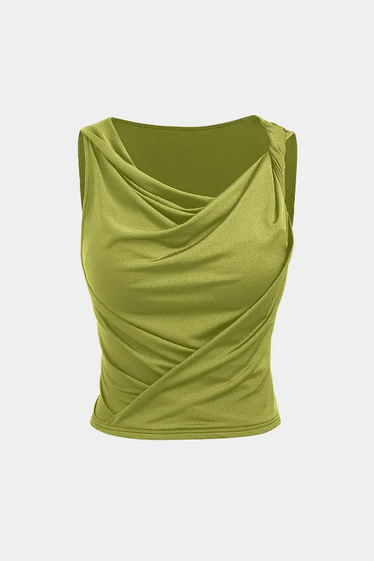 Ruched Asymmetrical Sleeveless Tank Top